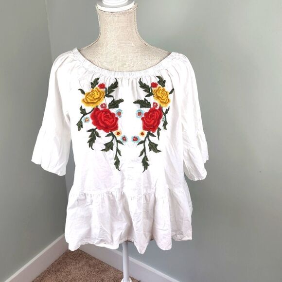 VINTAGE AMERICAN BLUE MADDIE WOMEN'S TOP  EMBROIDERED COTTON SIZE LARGE - Picture 3 of 8